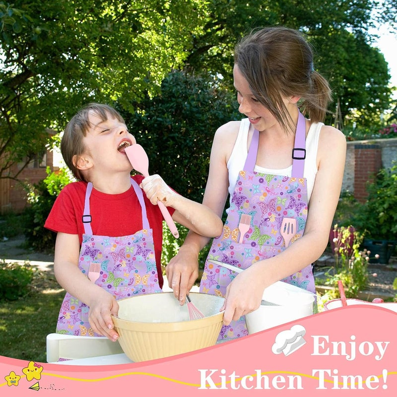 Deabolar Kids Aprons for Girls Toddler Aprons with Pockets for Kids Cooking Baking Painting Crafting Art Gardening Adjustable - Image 4